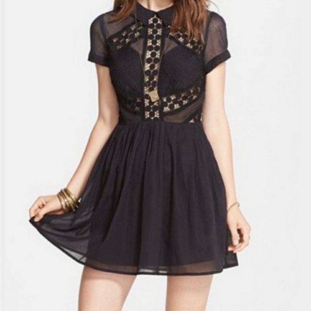 Free People All That Talk Sheer Mesh Panel Mini Dress Size 2